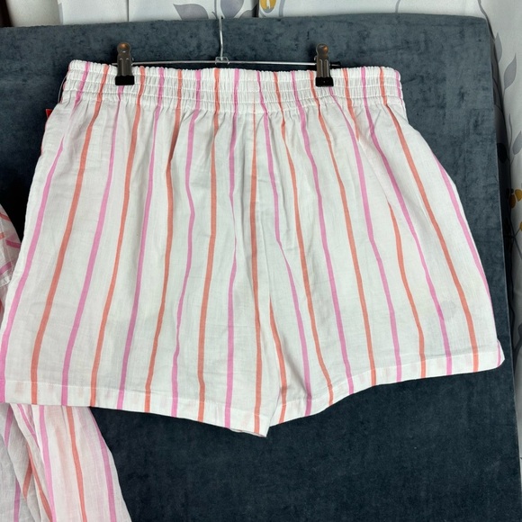 Fabletics set Cotton Voile Oversized Lite Striped Shirt high waist shorts Large - Picture 10 of 16